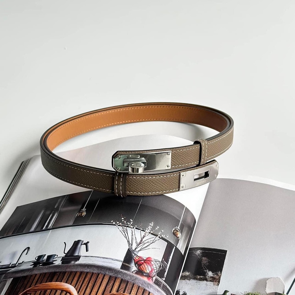 Hermes Kelly Belt Etoupe PHW Adjustable All Sizes Fit